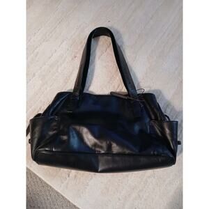 Sigrid Olsen Black Leather Shoulder Bag with Green Lining - ZipClosure